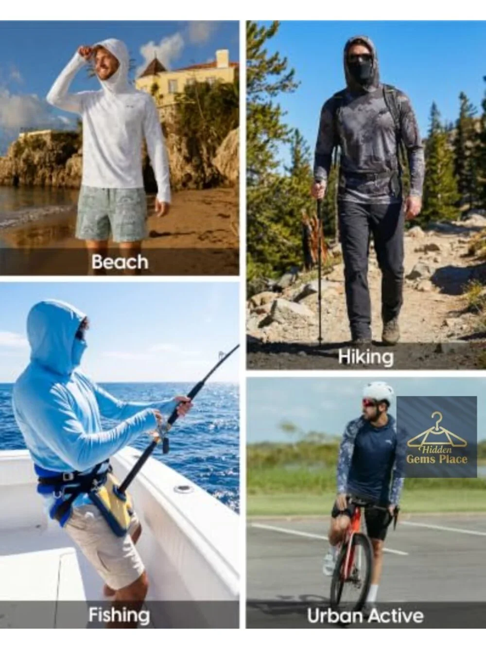 Men's UPF 50+ Sun Hoodie Rash Guard with Detachable Face Mask
